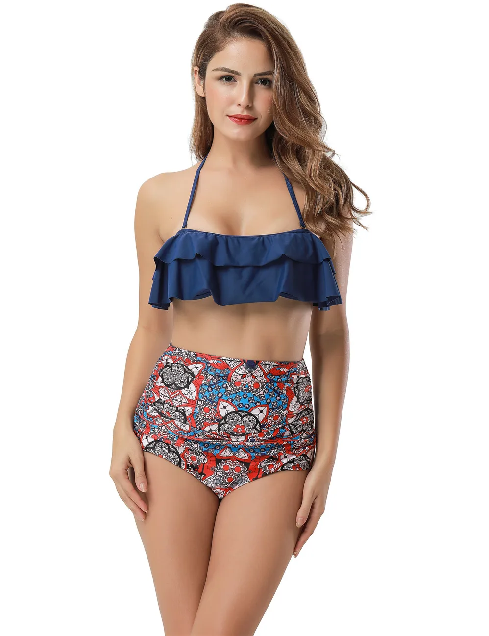 High Waist New Bikinis 2017 Women Swimsuit Bathing Suit Plus Size Swimwear falbala Push Up Bikini Set Vintage Retro Beach Wear (1)