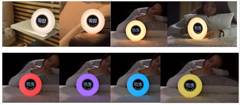 Lâmpadas de Temperatura Sunrise Acordar Colorida Relógio Despertador Rádio fm Simulação Digital Display Night Light Inteligente Bebê Luz Led 2 Rádio FM Simulação Digital Display Led Night