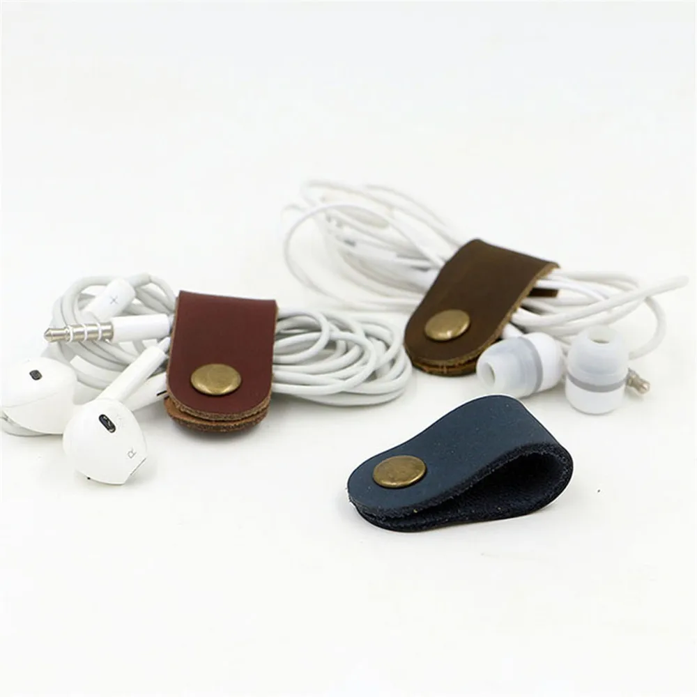 

2pcs Leather Cable Winder Organizer Desk Set USB Wire Data Line Holder Earphone Line Winder Wrap Cord Office Desk Accessories