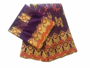 

High class purple cotton bazin riche lace fabric match french net lace set for lady IKBN67(5+2y)