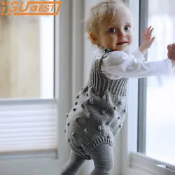 Детская одежда, боди Детский осенний свитер вязаный крючком маленьких супер мягкий комбинезон для маленьких мальчиков серый комбинезон