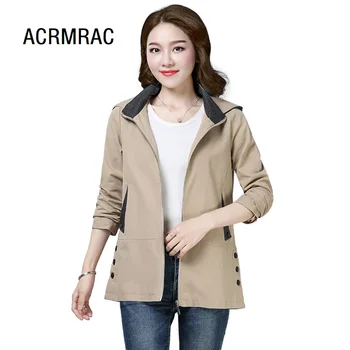 

ACRMRAC Women jacket Slim spring autumn Coats Solid color Hooded Long sleeve jacket Women YYSXN-2908