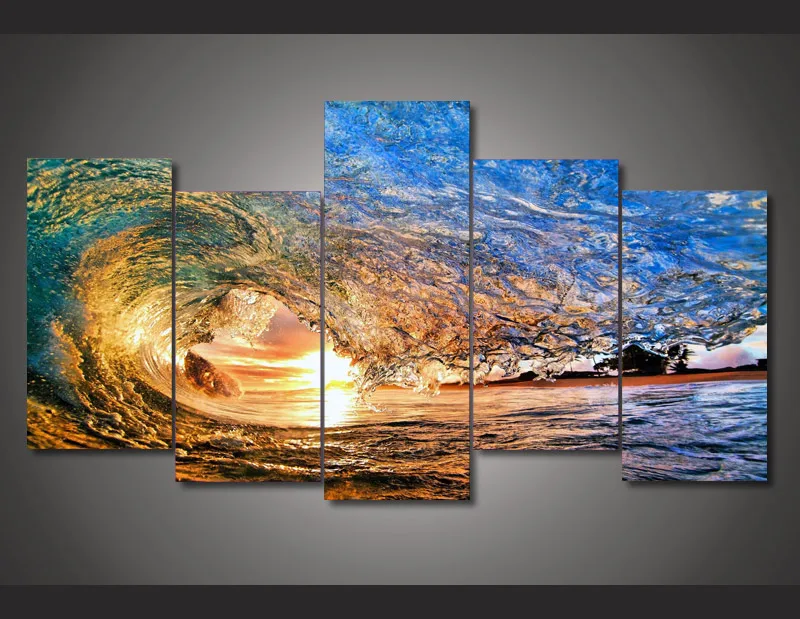 HD печатных Sunset Light Reflecting в волна живопись на холсте номер Украшение печати плакат картина /pt0199