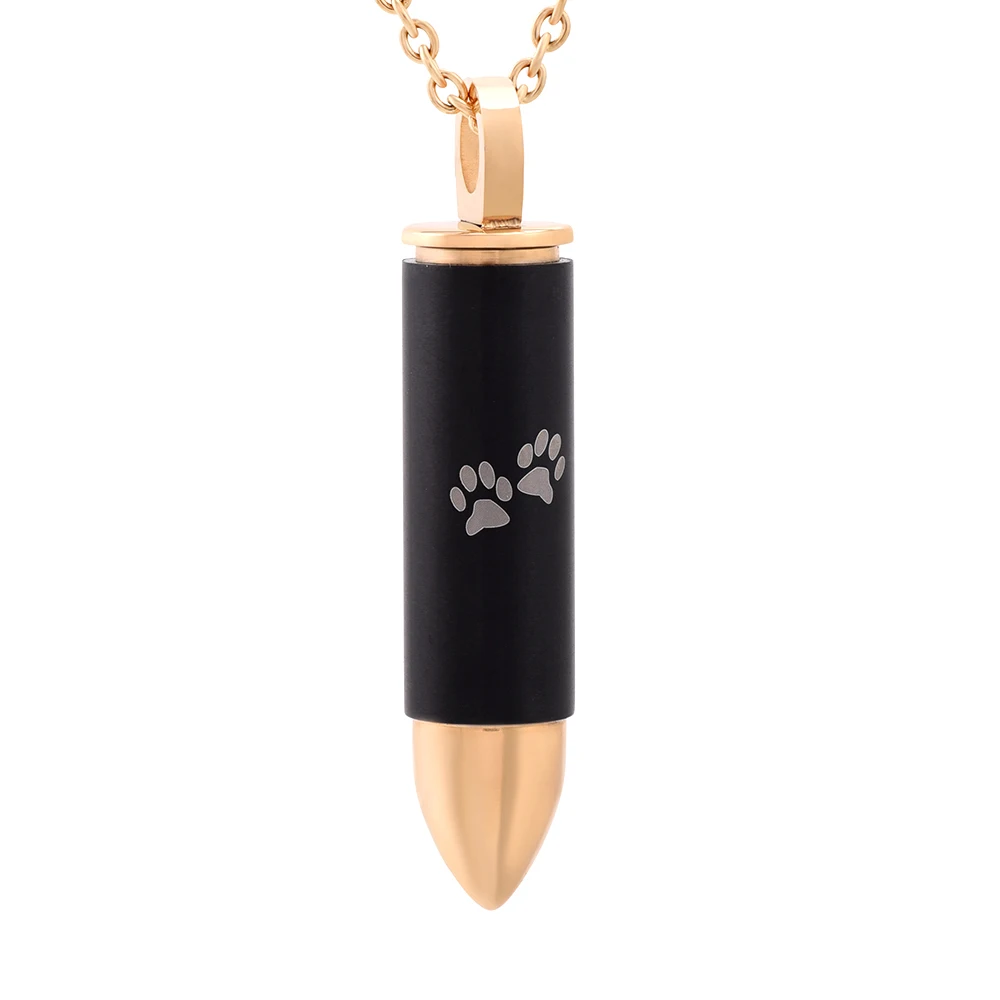 IJD9833 Golden Stainless Steel Bullet Cremation Urn Jewelry Pendant