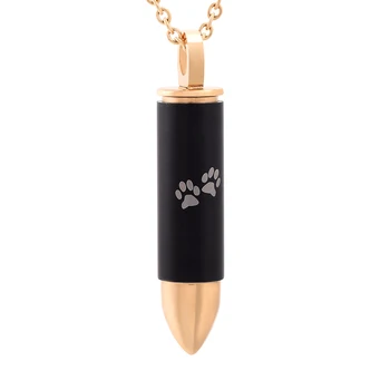 

IJD9833 Golden Stainless Steel Bullet Cremation Urn Jewelry Pendant With Double Dog Paw Print Keepsake Ashes Jewellery For Pet