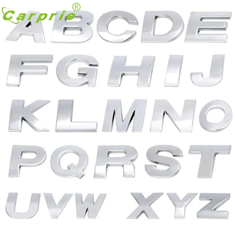 

car-styling (A-Z) 3d car decals Car Emblem Letter Metallic Alphabet Sticker Letter Silver Badge Decal SL May17#2