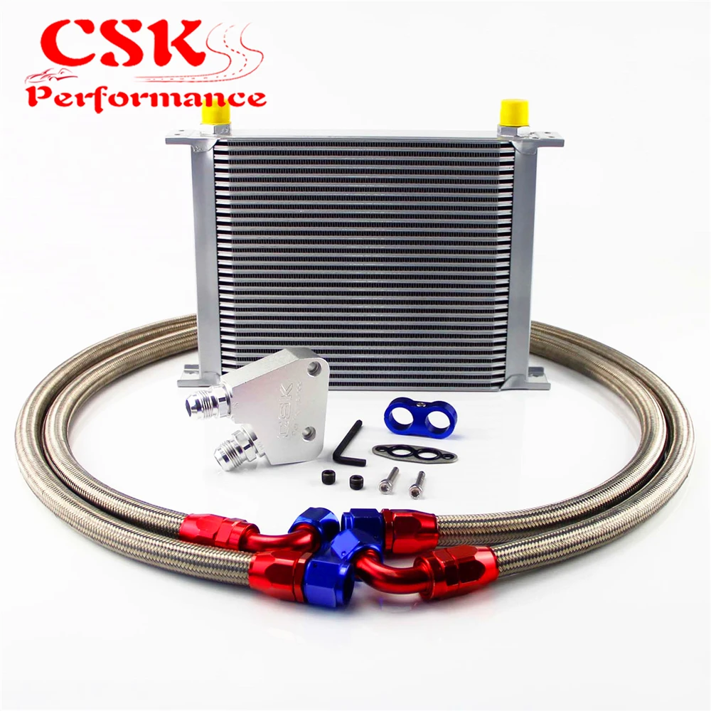 

30 Row 248mm AN10 British Oil Cooler Kit+Female Sandwich Plate Adapter Fits For LS1 LS2 LS3 LSX VE HSV VZ DRAG Black