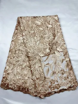 

2019 Latest African Tulle Lace fabric high quality african lace fabric green pink gold beads lace material for royal blue women