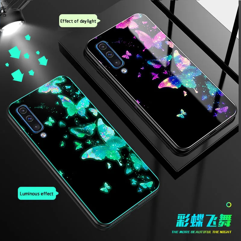 

Dragon Wolf Luminous Glass Phone Case For Samsung Galaxy A50 a505 Luxury back Cover For Samsung Galaxy A30 a305 Night Shine case