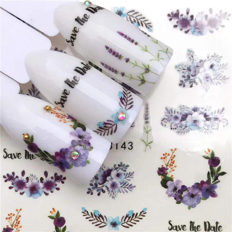 LCJ 1 лист наклейки для ногтей s переводная наклейка с водой фиолетовый цветок/Лаванда дизайн ногтей слайдер маникюрное украшение