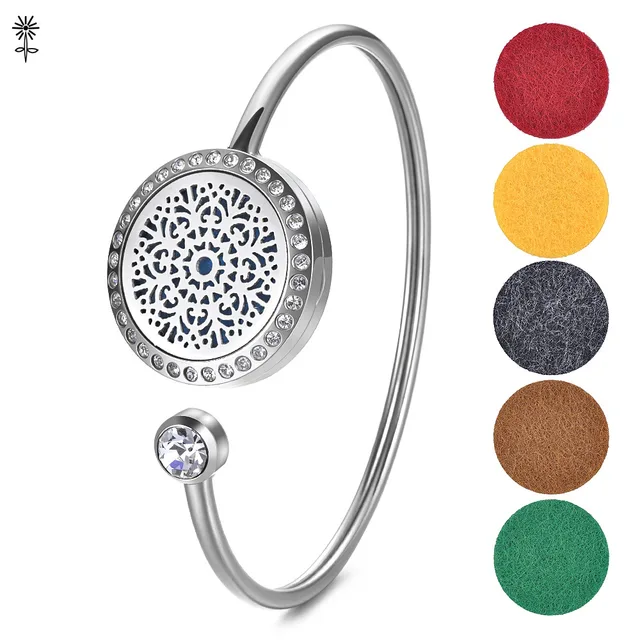 Stainless Steel Essential Oil Diffuser Perfume Locket Bangle Stainless Steel Essential Oil Diffuser Perfume Locket Bangle Bracelet Magnetic Opening With 5 Color Pads Va