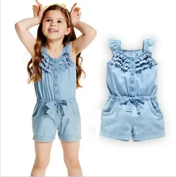 

Girls children's denim strap shorts new summer dress Europe and America short-sleeved shorts children's girls Siamese suspenders