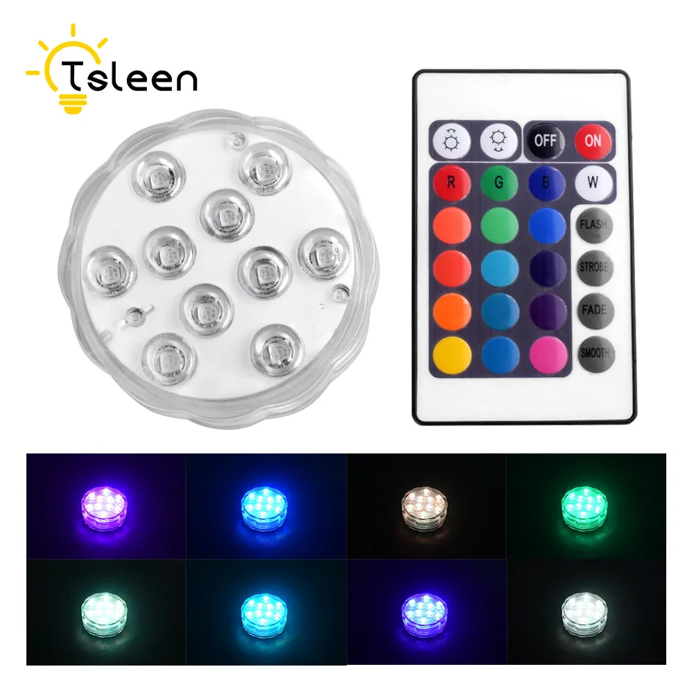 

TSLEEN 1/2/4Pcs Submersible Safe IP68 Waterproof Party Lamp Underwater Wireless Control LED Light Swimming Pool Wedding Decor