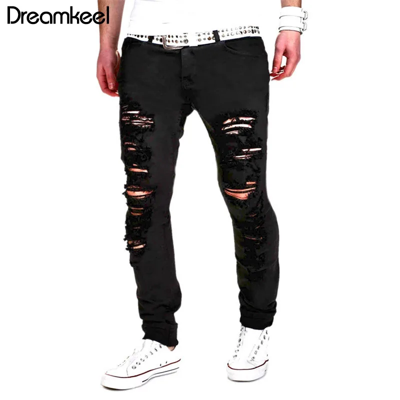 Black Ripped Jeans Men 2018 New Scratched Biker Cool JeansHip Hop with Holes Denim Super Skinny Slim Fit Jean Pants Streetwear X