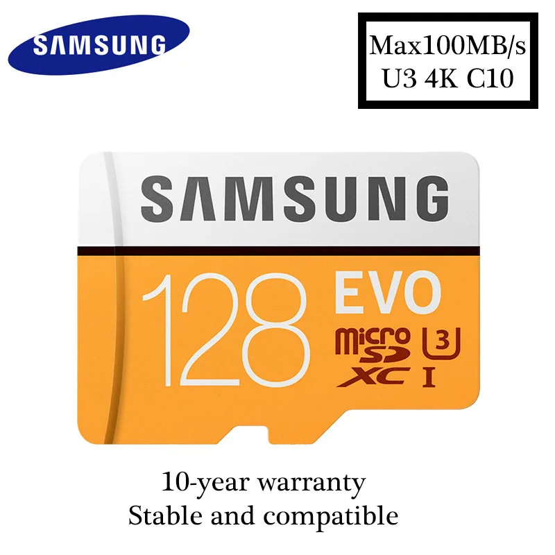 Samsung micro sd карта, 32 ГБ, 64 ГБ 128 ГБ 256 ГБ флэш-карта памяти 100 МБ/с. SDHC/SDXC Class10 UHS-I U3 4K TF карты - Емкость: SX-Y-001-128G