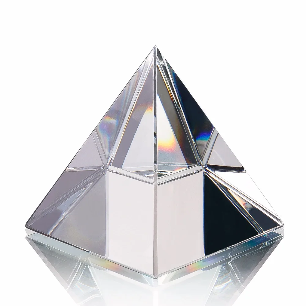 

H&D 3.5'' Clear Crystal Pyramid Ornament With Gift Box Energy Healing Feng Shui Egypt Egyptian Paperweight For Home Decoration