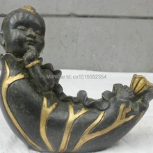 Китайский Народная Культура Handmade Латунь Бронзовая Статуя листьев Лотоса Ребенка Скульптура
