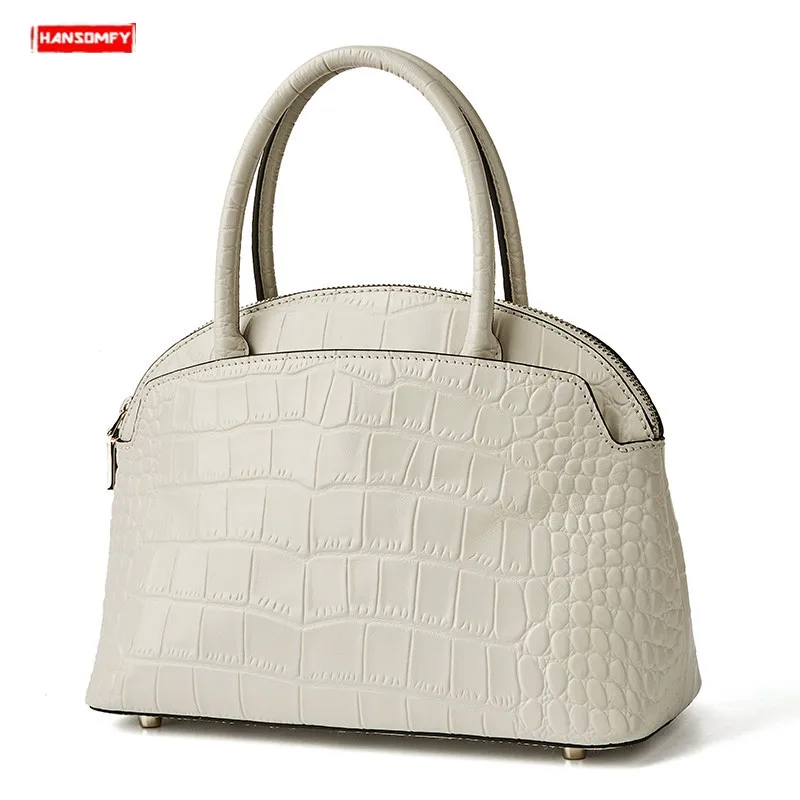 

2019 Fashion Women white shell bag crocodile pattern handbag genuine leather ladies shoulder Messenger bag small crossbody bags