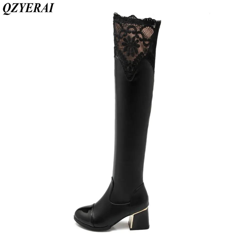 

QZYERAI New winter lace lace female boots warm to knee lace lace Martin boots fur women's shoes