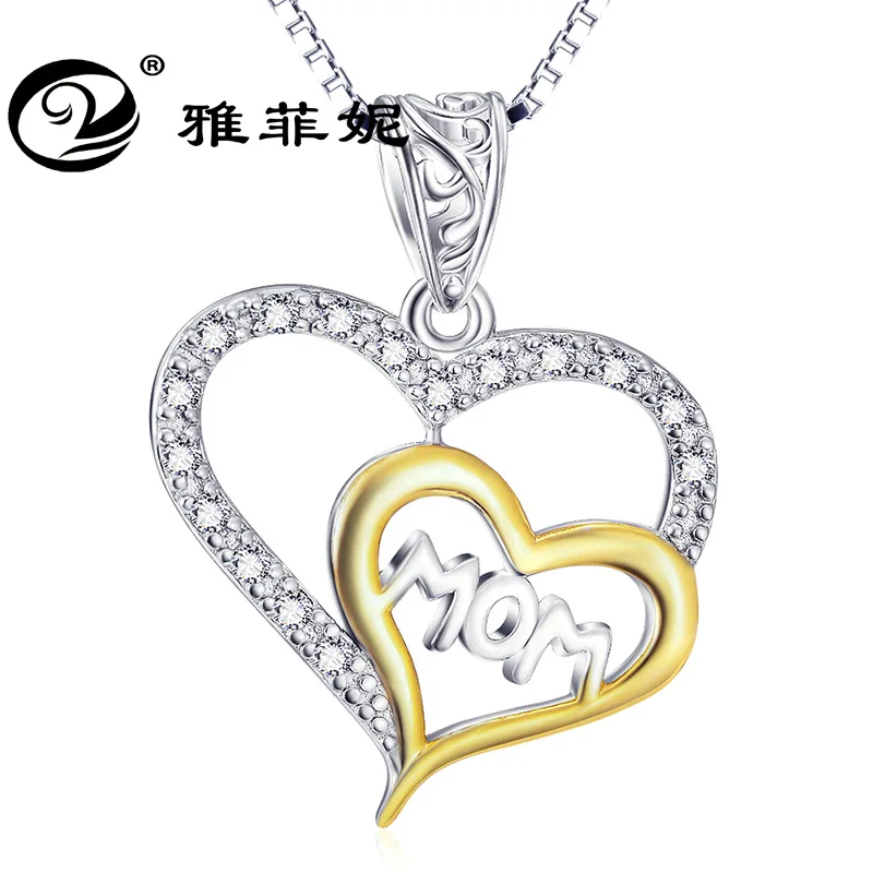 

Double gold colour heart letter pendant silver 925 womens necklaces jewelry for Mother's Day gift