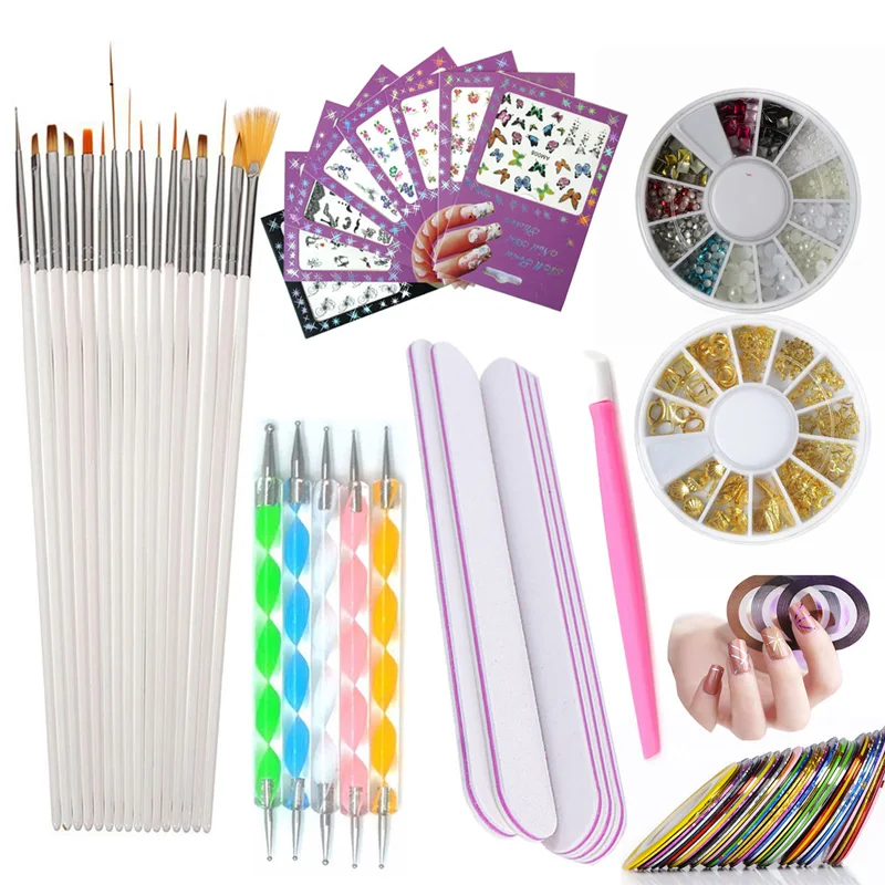 

Addfavor Nail Rhinestones Striping Rolls Dotting Pen Painting Brush Kit 3D Nails Sticker Decal Nail Art Tools Manicure Set