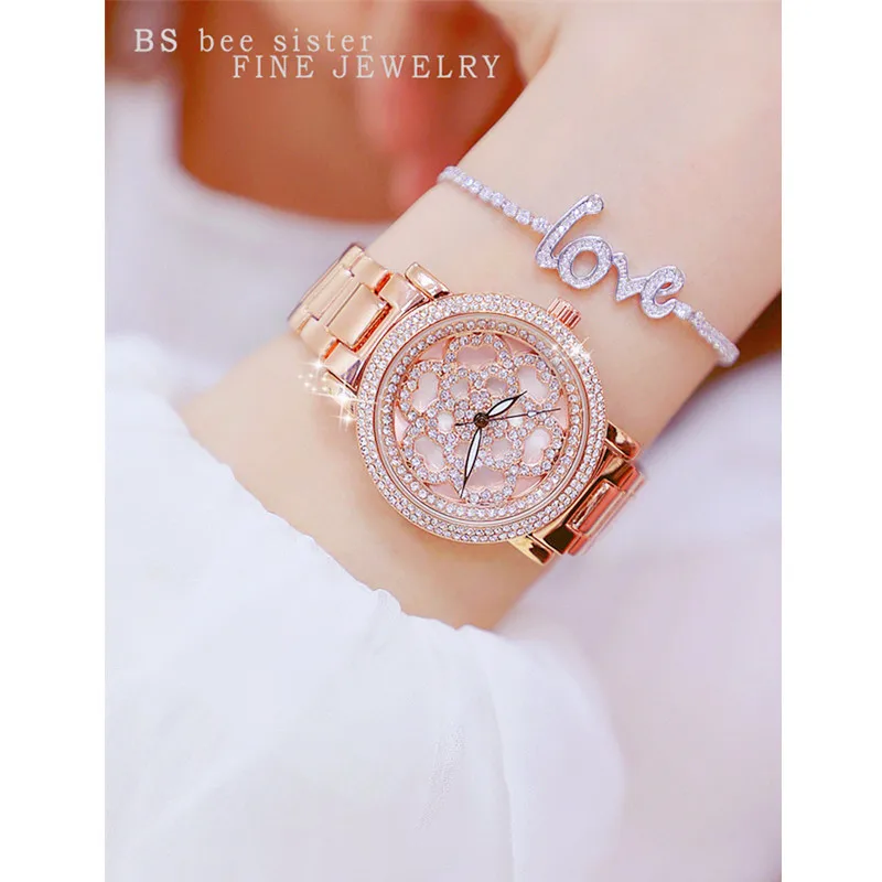 

Women's Imported Quartz Movement Watch Rose Gold Custom Alloy Chain Watch Hollow Flowers Without Digital Dial Ladies Watch