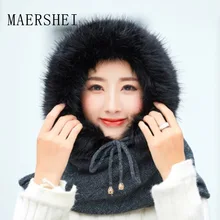 Шапка женская Зимняя Skullies меховая уличная езда вязаные наушники шарф цельный плащ-накидка версия прилива шерстяная шляпа MAERSHEI