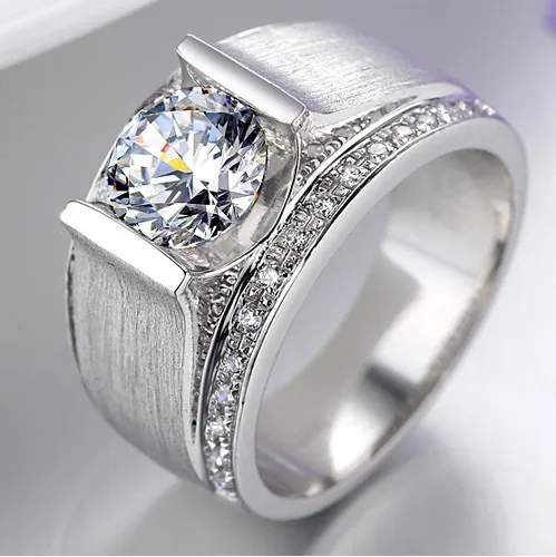 Solid 14K White Gold AU585 Men's Ring 1CT Round Diamond Wedding Ring For Men D Color VVS1 Brilliant Forever 2