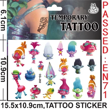 

4PCS/lot temporary tattoo sticker of trolls, stickers for children party present, kids birthday present, party favor
