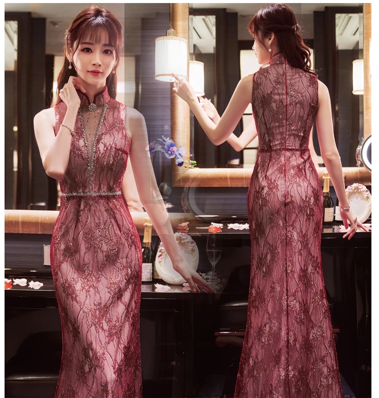 Fashion Sexy Hollow Lace Modern Cheongsam Chinese Evening Dress Summer ...