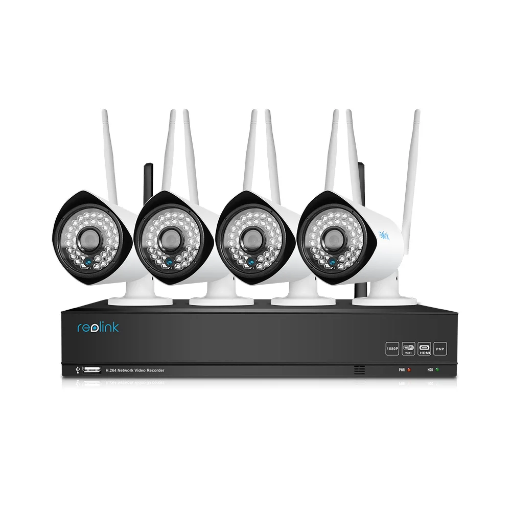 

Reolink Wifi CCTV System 4ch 1080P Wireless Security NVR Four 2MP Bullet Wi-Fi IP Camera Indoor Kit with 1TB HDD K4-210WB4