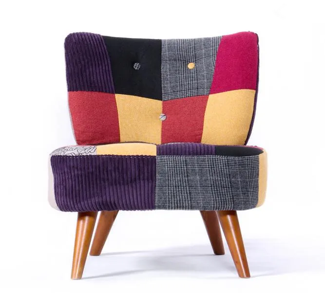 Mid Century Classic Single Sofa Couch Upholstered in Multi Color Fabric with Strong Solid Wood Legs For Living Room Furniture