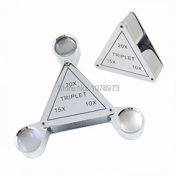 Free Shipping Jewelers Loupe High Quality 10X 15X 20X Triangle Triplet