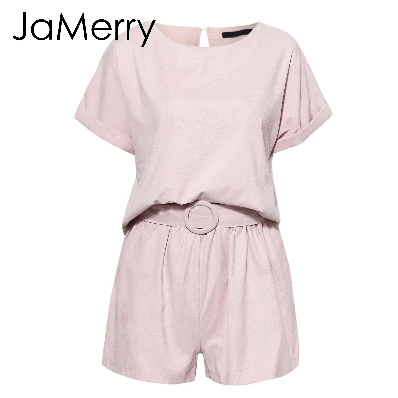 JaMerry, повседневный Одноцветный розовый комбинезон из двух частей, Женский Летний комбинезон, уличная одежда, комбинезон, Женский Топ, рубашка, комбинезон, шорты