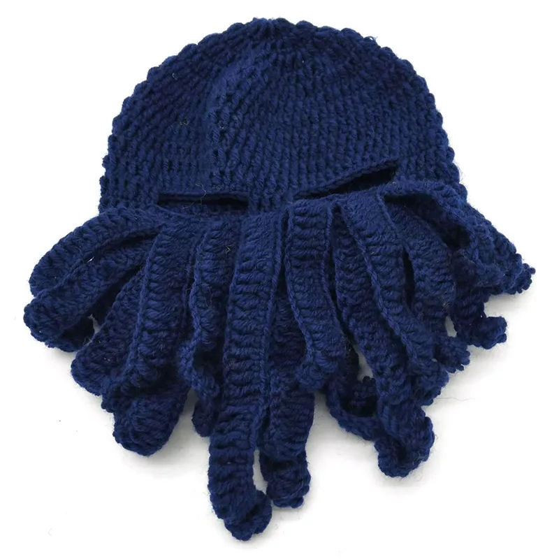 Navy blue Унисекс Осьминог зимняя теплая вязаная шерстяная маска для лица шапка кальмара Щупальца шапочка - Цвет: Navy blue