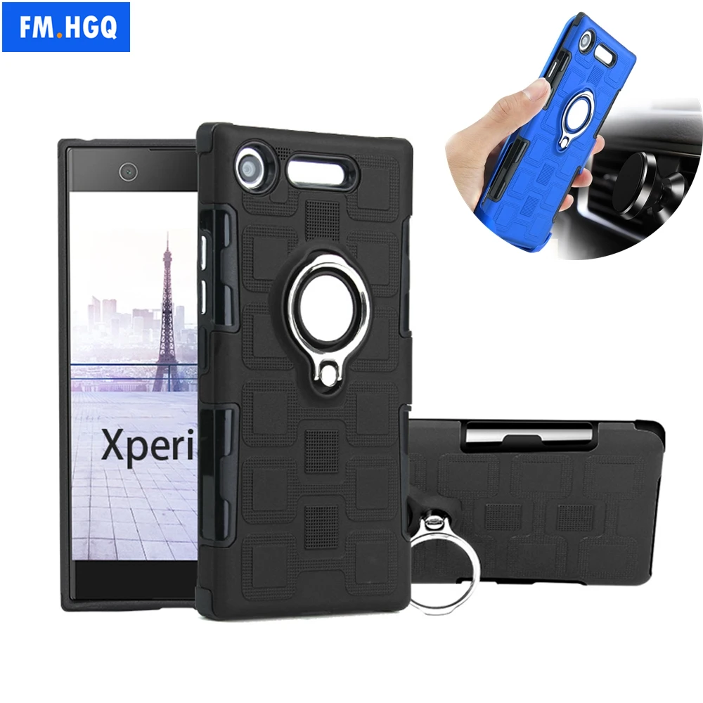 

for Sony Xperia XZ1 Case Cover Metal Ring Stand TPU+PC 2 In 1 Magnetic Car Mount Case for Sony Xperia XZ1 G8341 G8342 Coque