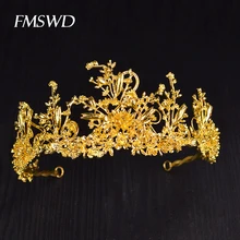 Барокко Золотые листья свадебная корона для свадьбы мода свадебный цветок большая Королева Тиара украшение для волос Аксессуары