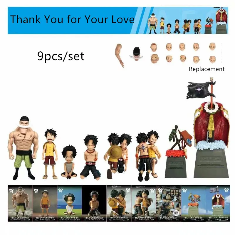 

One Piece Childhood Luffy Edward Newgate Tombstone Death of Ace Thank You for Your Love Anime Action Figure 9pcs/set Brinquedos