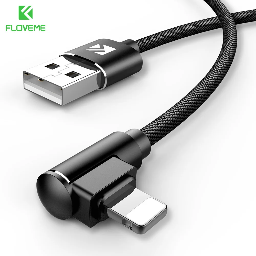 Black FLOVEME 90 градусов для iPhone XS Max Xr USB кабель 1 м 2.1A быстрое зарядное устройство кабель для Apple iPhone X 10 8 5s SE iOS 10 11 Аксессуары - Цвет: Black