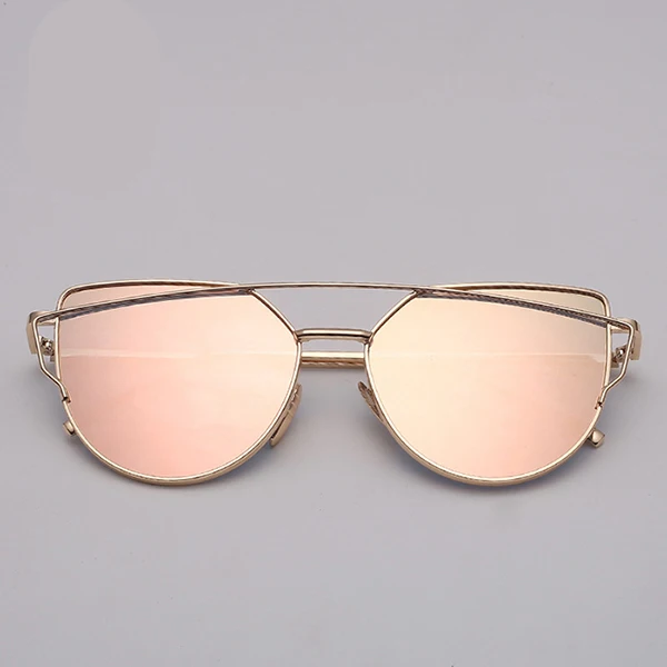 gold pink RBROVO, фирменный дизайн, кошачий глаз, солнцезащитные очки для женщин, Ретро стиль, металлические, отражающие очки для женщин, зеркальные, Ретро стиль, Oculos De Sol Gafas - Цвет линз: gold pink