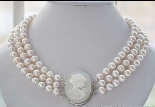 

xiuli 0015157 triple strands 8-9MM natural south seas white pearl necklace