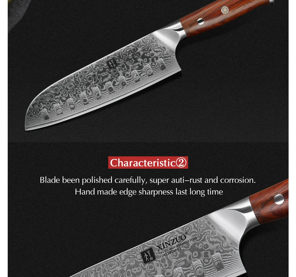 XINZUO 7 дюймов нож Santoku японский нож шеф-повара vg10 Дамасская сталь Профессиональный кухонный нож с эргономичной ручкой из розового дерева