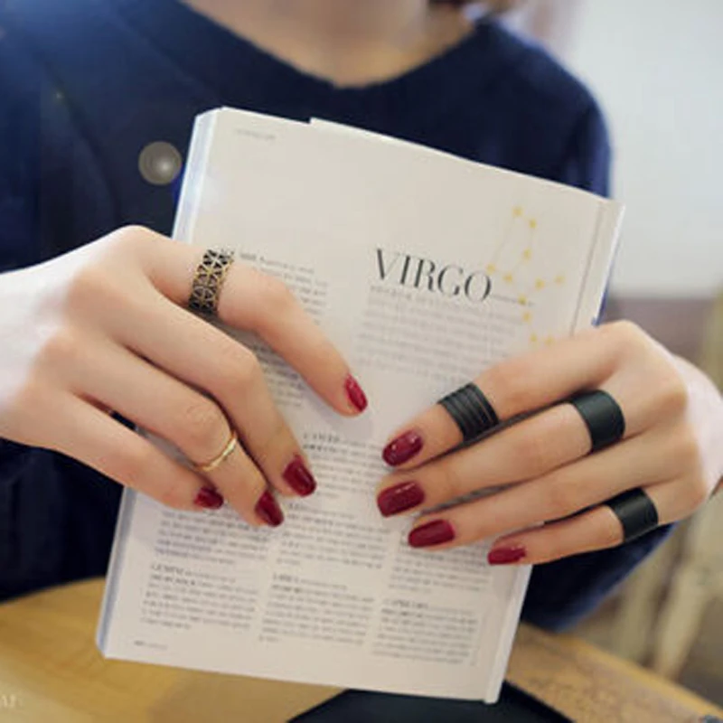 1Set/3Pcs Fashion Black Stack Simple Plain Above Knuckle Ring Band Midi Rings