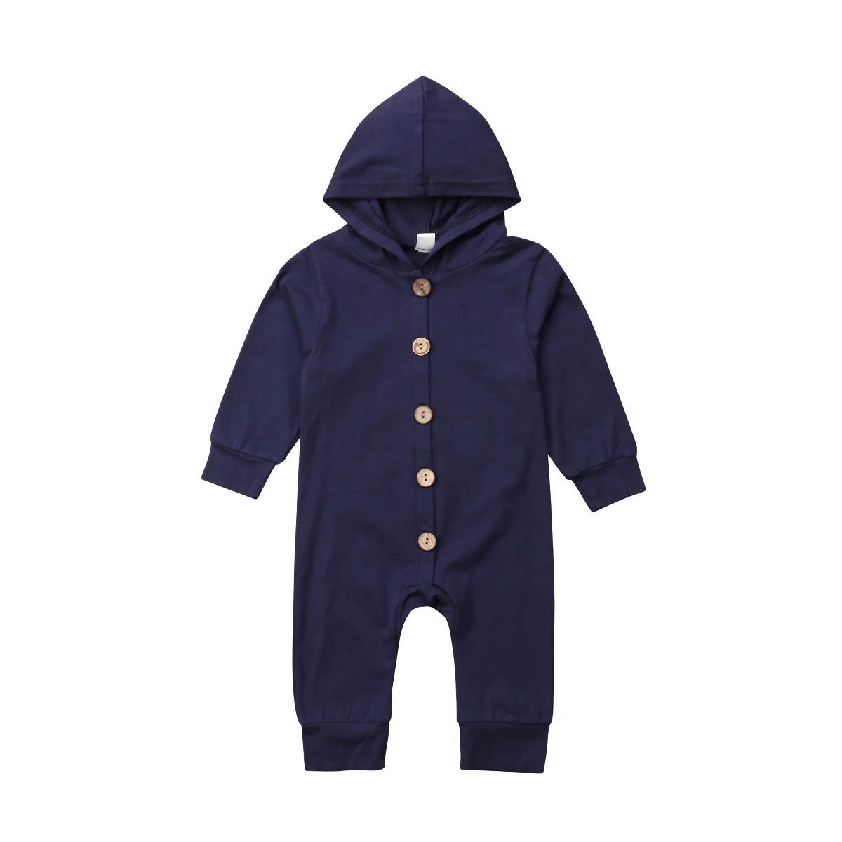 Toddler Baby Clothes Hooded Long Sleeve Button Boy&Girl Kids Baby Rompers Cotton Jumpsuit New Born Baby Clothes Casual Outfit - Цвет: Синий