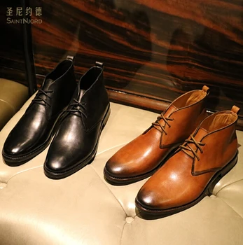 

2017 Retro winter handmade genuine leather desert boots British style brown/black color pointed lace up martin boots shoes men