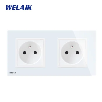

WELAIK-Manufacturer 2Frame French-Standard Power-Socket Tempering-Glass-Panel EU Wall-Socket Wall-Outlet 16A AC110~250V A28F8FW