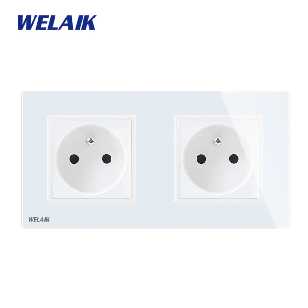 Skup WELAIK producent 2 rama French Standard Power gniazdo hartowanie szkło Panel ue gniazdo ścienne gniazdo 16A AC110 ~ 250V A28F8FW