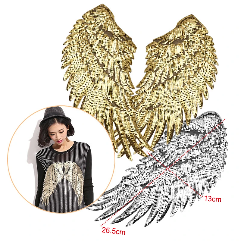

ZUCZUG 1 Pair Sliver Gold Sequins Patch DIY Wings Patches For Clothes Sew-On Embroidered Patch Motif Applique Deal With It
