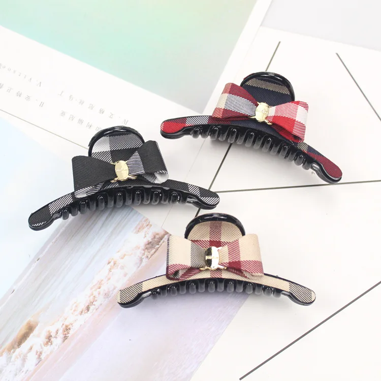

New Scottish plaid bowknot Hair crab claw clip for Women girl large Cloth art Hair Ponytail Clamp Nice Hairpins Accessories