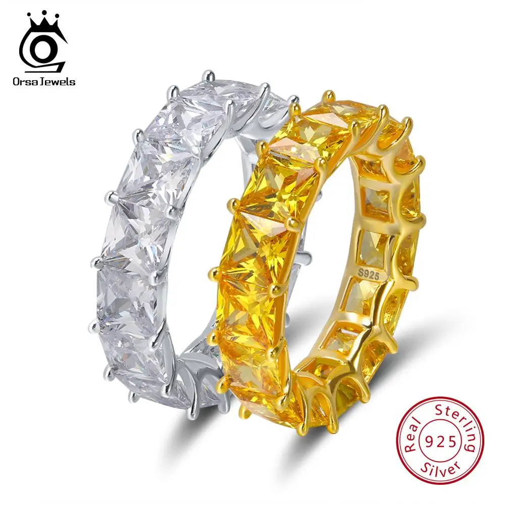 

ORSA JEWELS 100% 925 Sterling Silver Rings For Women With Luxury AAA Cubic Zircon Clear Yellow Crystal Silver Ring Jewelry OSR48
